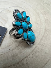 Load image into Gallery viewer, Faux Turquoise Cluster Statement Size Cuff Ring - Adjustable Sizing

