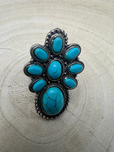 Load image into Gallery viewer, Faux Turquoise Cluster Statement Size Cuff Ring - Adjustable Sizing
