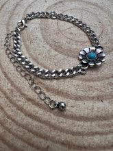 Load image into Gallery viewer, Flower and Faux Turquoise Cuban Chain Bracelet
