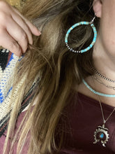Load image into Gallery viewer, Hoop Earrings With Turquoise &amp; Sterling Silver Pearls &amp; Saucer
