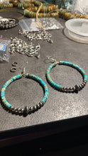 Load image into Gallery viewer, Hoop Earrings With Turquoise &amp; Sterling Silver Pearls &amp; Saucer
