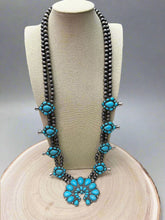 Load image into Gallery viewer, Huge Double Strand Faux Turquoise Squash Blossom Statement Necklace -  32 inch + 3
