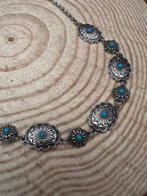 Load image into Gallery viewer, Linked Concho and Faux Turquoise Necklace - 18 inch + 3
