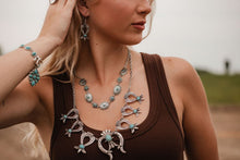 Load image into Gallery viewer, Linked Concho and Faux Turquoise Necklace - 18 inch + 3
