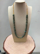 Load image into Gallery viewer, Long green chip turquoise with Orange Spiny Oyster necklace - 28 inch

