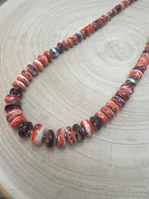 Load image into Gallery viewer, Purple and orange spiny oyster necklace - 22 inch
