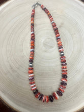 Load image into Gallery viewer, Purple and orange spiny oyster necklace - 22 inch
