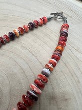 Load image into Gallery viewer, Purple and orange spiny oyster necklace - 22 inch
