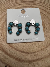 Load image into Gallery viewer, Spade and Faux Turquoise Squash Blossom Earrings - 1 inch drop
