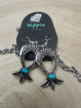 Load image into Gallery viewer, Squash Blossom and Faux Turquoise &amp; Earring Set - 24 inch necklace
