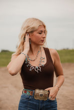 Load image into Gallery viewer, Squash Blossom and Faux Turquoise &amp; Earring Set - 24 inch necklace
