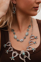 Load image into Gallery viewer, Squash Blossom and Faux Turquoise &amp; Earring Set - 24 inch necklace
