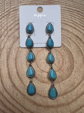 Load image into Gallery viewer, Western 5 Teardrop Shape Faux Turquoise Dangle Earrings - 3 1/2 inch drop
