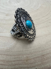 Load image into Gallery viewer, Western Concho and Faux Turquoise Stretch Ring - Statement Size
