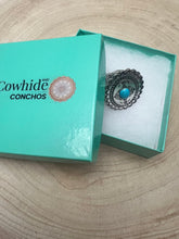 Load image into Gallery viewer, Western Concho and Faux Turquoise Stretch Ring - Statement Size
