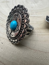 Load image into Gallery viewer, Western Concho and Faux Turquoise Stretch Ring - Statement Size
