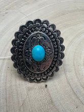 Load image into Gallery viewer, Western Concho and Faux Turquoise Stretch Ring - Statement Size
