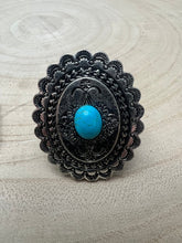 Load image into Gallery viewer, Western Concho and Faux Turquoise Stretch Ring - Statement Size
