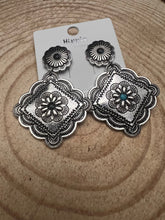 Load image into Gallery viewer, Western Concho Dangle Earrings with multi color stones - 2 1/2 inch drop
