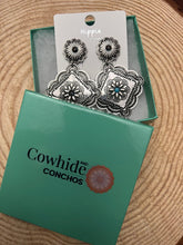 Load image into Gallery viewer, Western Concho Dangle Earrings with multi color stones - 2 1/2 inch drop
