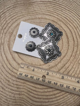 Load image into Gallery viewer, Western Concho Dangle Earrings with multi color stones - 2 1/2 inch drop
