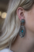 Load image into Gallery viewer, Western Double Concho Earrings with Faux Turquoise
