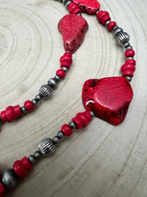 Load image into Gallery viewer, Western Faux Pearl Statement Necklace with Red Stone - 32 inch
