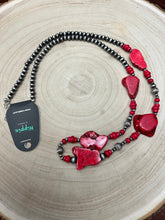 Load image into Gallery viewer, Western Faux Pearl Statement Necklace with Red Stone - 32 inch

