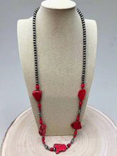 Load image into Gallery viewer, Western Faux Pearl Statement Necklace with Red Stone - 32 inch

