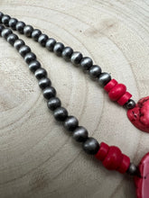 Load image into Gallery viewer, Western Faux Pearl Statement Necklace with Red Stone - 32 inch
