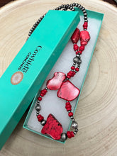 Load image into Gallery viewer, Western Faux Pearl Statement Necklace with Red Stone - 32 inch

