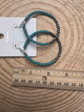 Load image into Gallery viewer, Western Faux Pearls and Faux Turquoise Hoop Earrings - 2 1/2 inch drop
