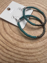Load image into Gallery viewer, Western Faux Pearls and Faux Turquoise Hoop Earrings - 2 1/2 inch drop
