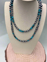 Load image into Gallery viewer, Western Faux Sterling Pearl and Faux Turquoise Necklace - 18 and 22 inch set
