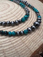 Load image into Gallery viewer, Western Faux Sterling Pearl and Faux Turquoise Necklace - 18 and 22 inch set
