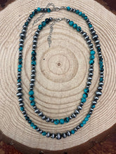 Load image into Gallery viewer, Western Faux Sterling Pearl and Faux Turquoise Necklace - 18 and 22 inch set
