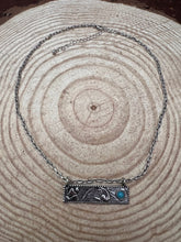 Load image into Gallery viewer, Western Faux Tooled Bar Necklace with Faux Turquoise - 18 inch + 3
