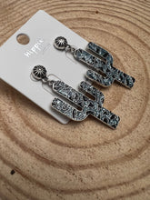 Load image into Gallery viewer, Western Glitter Enamel Cactus Earrings - 2 1/2 inch drop
