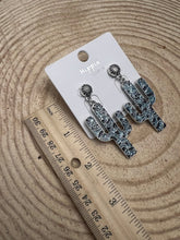 Load image into Gallery viewer, Western Glitter Enamel Cactus Earrings - 2 1/2 inch drop
