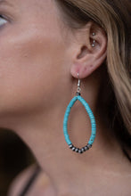 Load image into Gallery viewer, Western Teardrop Earrings with Faux Turquoise - 2 1/2 inch drop
